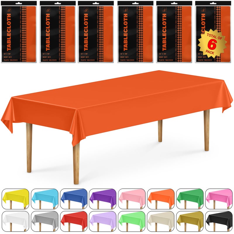DecorRack 6 Rectangular Tablecloths BPAFree Plastic 54 x 108 inch Dining Table Cloth Rectangle Table Cover for Parties Picnic Camping and Outdoor Disposable or Reusable Orange 6 Pack