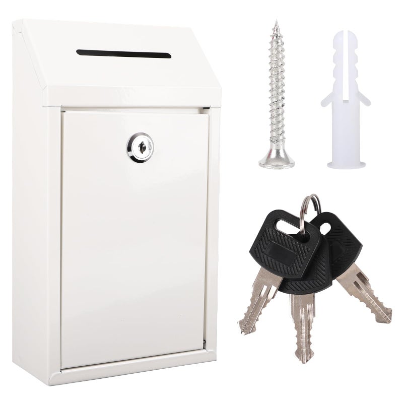 WAYASDCU Metal Donation Box with Lock Ballot Box Drop Box with Lock Suggestion Box with Slot and Locks Metal Locks Boxs Comment Box Voting Box Key Drop Box for Home Office(White,10.24 x 5.71 x 2.95 Inch) - Image 1