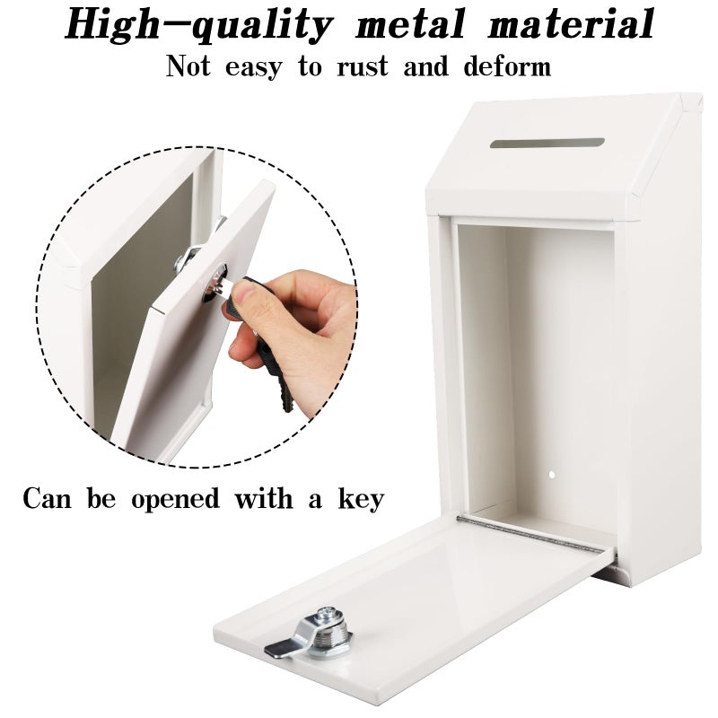 WAYASDCU Metal Donation Box with Lock Ballot Box Drop Box with Lock Suggestion Box with Slot and Locks Metal Locks Boxs Comment Box Voting Box Key Drop Box for Home Office(White,10.24 x 5.71 x 2.95 Inch) - Image 3