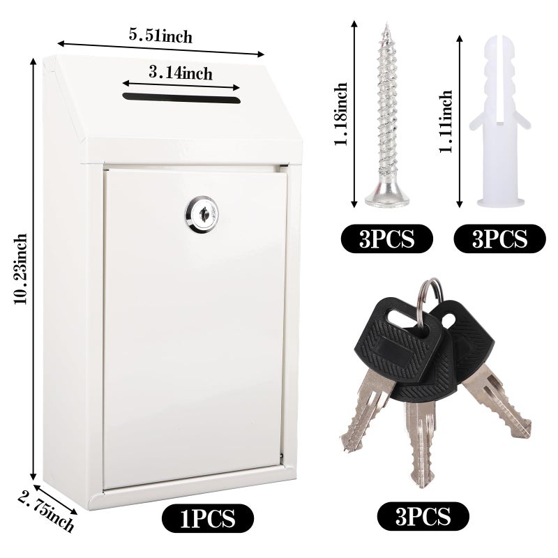 WAYASDCU Metal Donation Box with Lock Ballot Box Drop Box with Lock Suggestion Box with Slot and Locks Metal Locks Boxs Comment Box Voting Box Key Drop Box for Home Office(White,10.24 x 5.71 x 2.95 Inch) - Image 5
