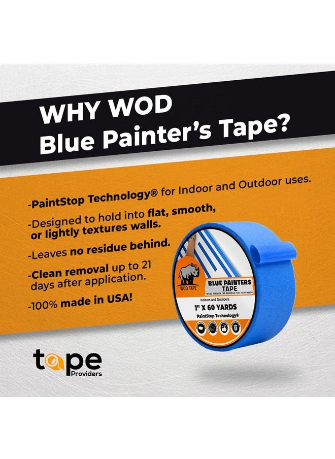 WOD Tape Wod Pmt21B Blue Painter’S Tape - 3 Inch X 60 Yds. Thick & Wide Masking Tape For Safe Wall Painting, Building, Remodeling, Labeling, Edge Finishing  - Image 2