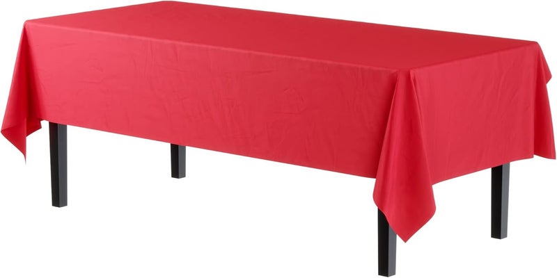 Exquisite Party Solids 12-Pack Premium Plastic Tablecloth 54in. x 108in. Rectangle Table Cover - Red - Image 2