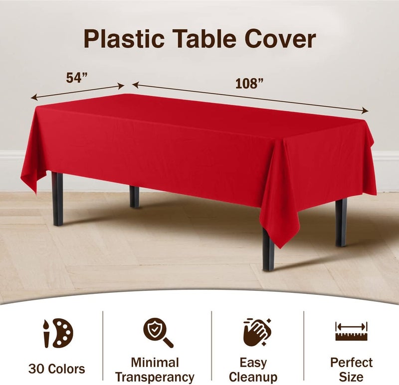Exquisite Party Solids 12-Pack Premium Plastic Tablecloth 54in. x 108in. Rectangle Table Cover - Red - Image 3