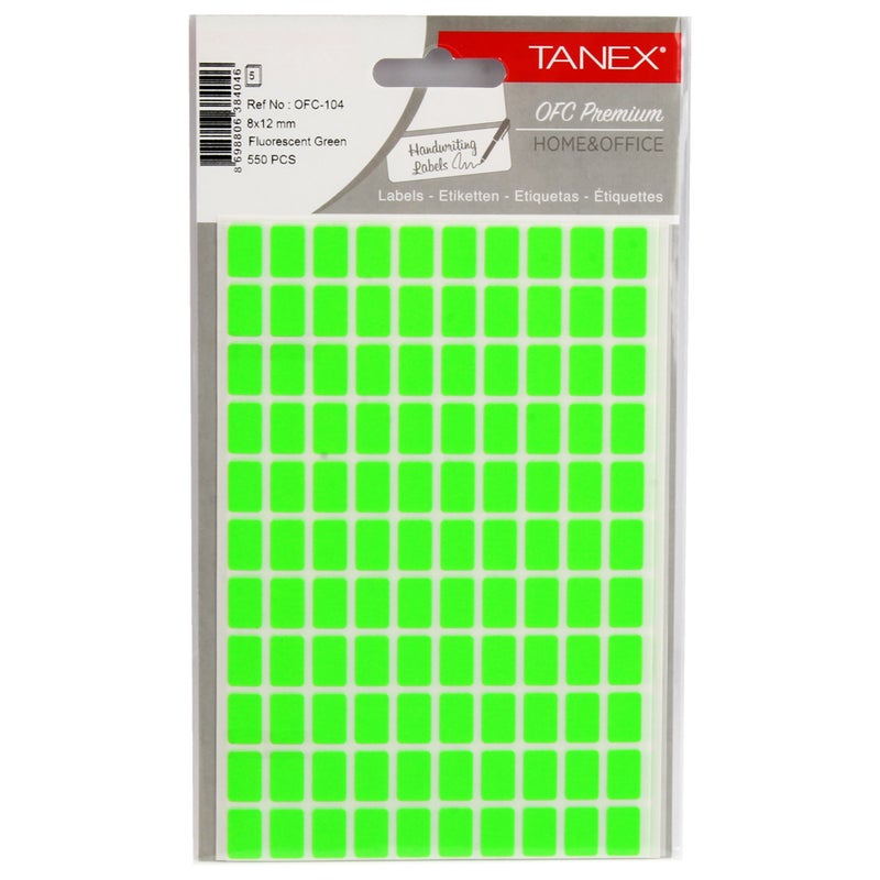 Tanex Office Sticker 12 × 8 mm 550 Labels Pack of 5 Sheets A5 Green Model OFC-104