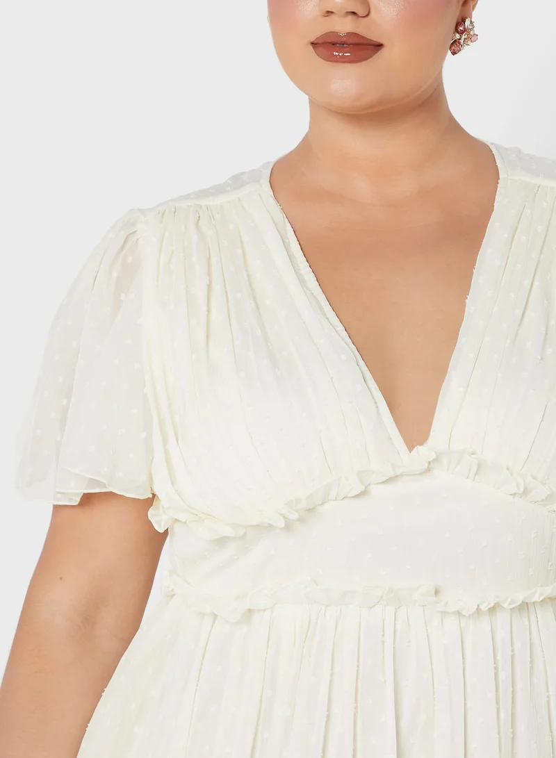 Anaya with Love Curve Plunge Neck Ruffle Waist Dress