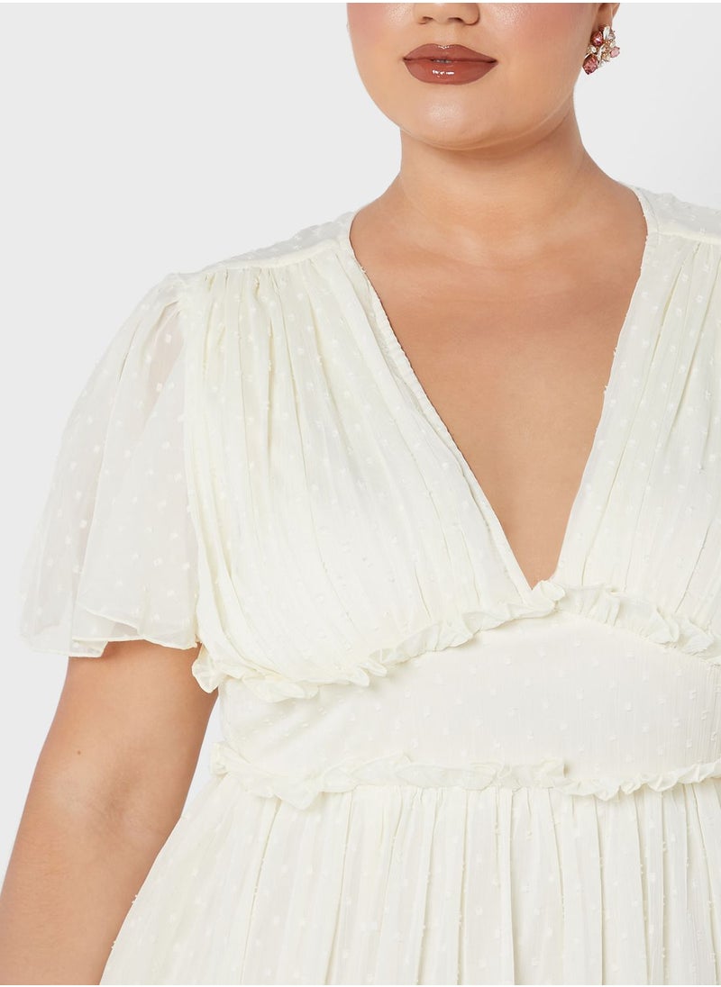 Anaya with Love Curve - Plunge Neck Ruffle Waist Dress - Image 1