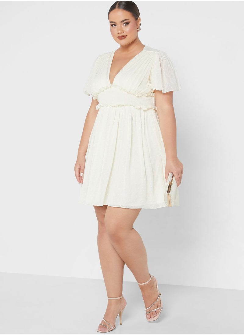 Anaya with Love Curve - Plunge Neck Ruffle Waist Dress - Image 1