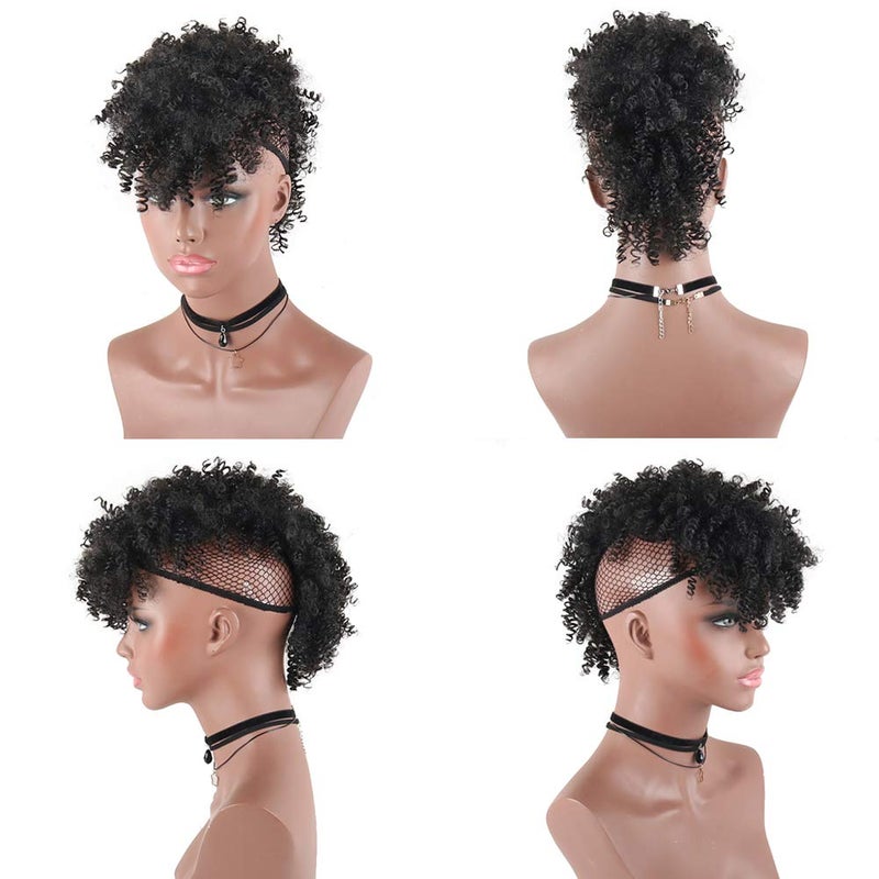 Aisaide High Puff Afro Mohawk Ponytail with Bangs No Drawstring,Short Kinky Curly No Drawstring Ponytail Extension,Synthetic Clip in Mohawk Ponytail Bun with Bangs,Wrap Updo Clip in Hair Extensions - Image 3
