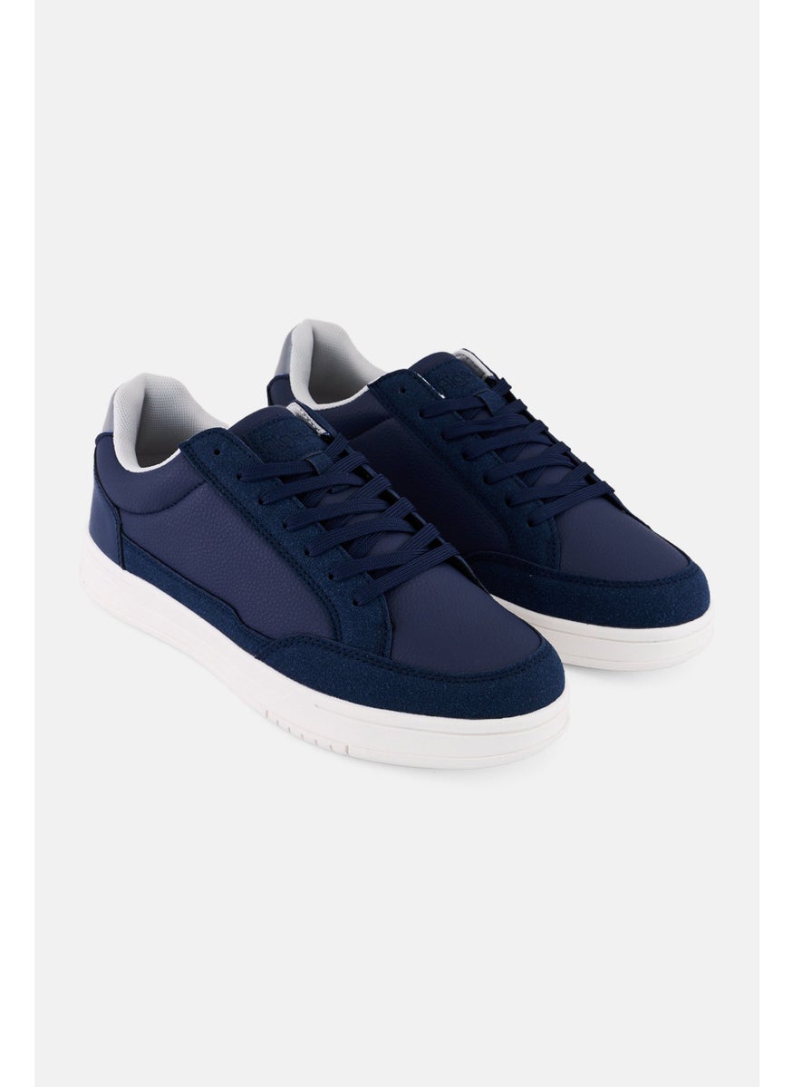 Algspar Men Brand Logo Lace Up Casual Shoes, Navy  - Image 1
