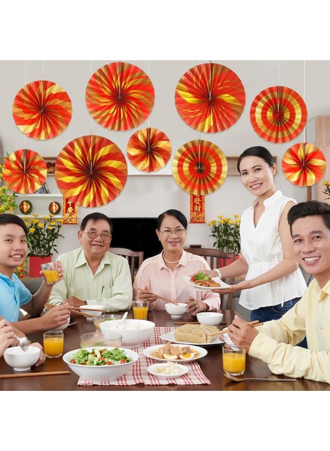 Outus 9 Pcs Chinese New Year Decorations Paper Fans Red Chinese Hanging Ornaments Lunar New Year Party Fan Ceiling Wall Decor for 2025 Snake Spring Festival Party Supplies (Simple) - Image 5