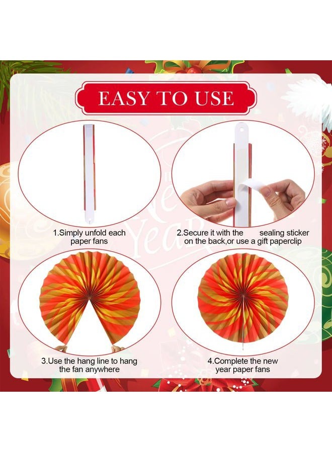 Outus 9 Pcs Chinese New Year Decorations Paper Fans Red Chinese Hanging Ornaments Lunar New Year Party Fan Ceiling Wall Decor for 2025 Snake Spring Festival Party Supplies (Simple) - Image 3
