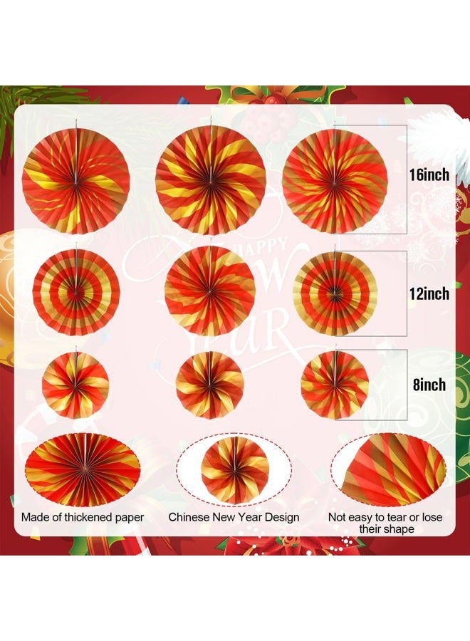 Outus 9 Pcs Chinese New Year Decorations Paper Fans Red Chinese Hanging Ornaments Lunar New Year Party Fan Ceiling Wall Decor for 2025 Snake Spring Festival Party Supplies (Simple) - Image 2