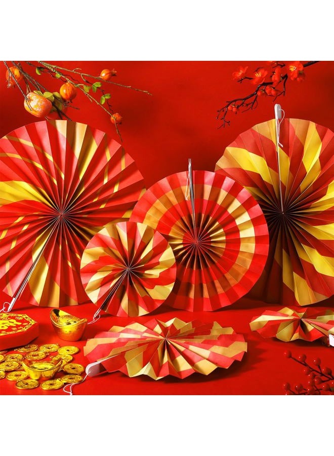 Outus 9 Pcs Chinese New Year Decorations Paper Fans Red Chinese Hanging Ornaments Lunar New Year Party Fan Ceiling Wall Decor for 2025 Snake Spring Festival Party Supplies (Simple) - Image 4