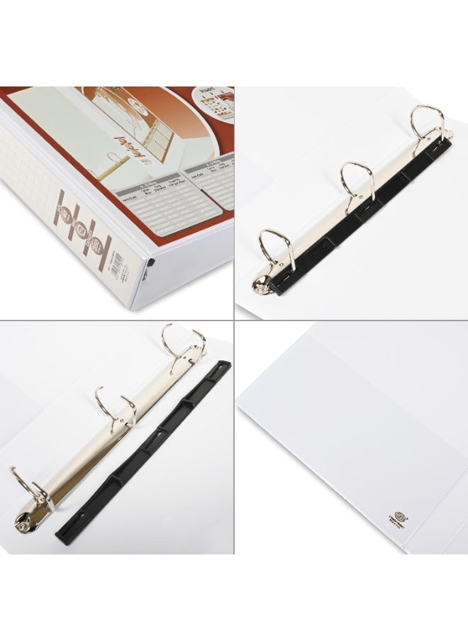 FIS Presentation Binder, A4 Size(210x297mm), 3[D]Ring Type, 40mm Ring Size, 2.25" Inches Spine with Clear PVC Pocket For Easy Insert Your Label Design, Packet of 2 Pieces, White Color-FSBD340DPB/2  - Image 2