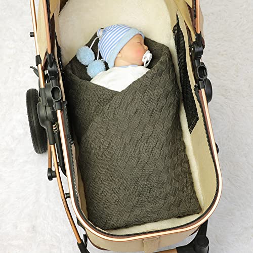 LAWKUL Baby Blankets Cable Babe Blanket Checkered Soft Cuddle Newborn Infants Receiving Swaddle Boys Girls Dark Green 40"x30" - Image 3