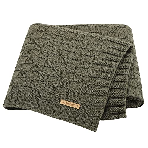 LAWKUL Baby Blankets Cable Babe Blanket Checkered Soft Cuddle Newborn Infants Receiving Swaddle Boys Girls Dark Green 40"x30" - Image 1