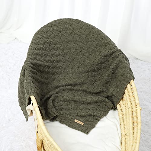 LAWKUL Baby Blankets Cable Babe Blanket Checkered Soft Cuddle Newborn Infants Receiving Swaddle Boys Girls Dark Green 40"x30" - Image 4