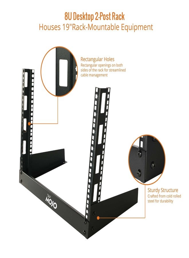 Tecmojo 2 Post 8U Desktop Sever Rack Small Open Frame Rack for 19 inch AV/Data/Audio/Studio Equipment Free Standing Home/Office Rack,Square Hole - Image 4