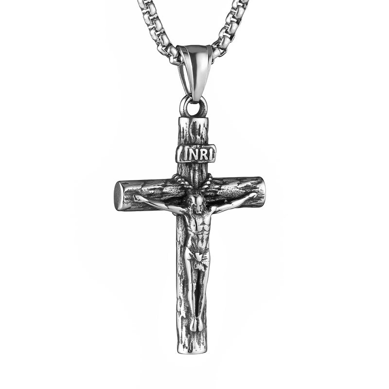 HZMAN Stainless Steel Jesus Crucifix Cross Necklace Religious INRI Cross Pendant for Men Women with 24 Chain Jewelry Gift - Image 2