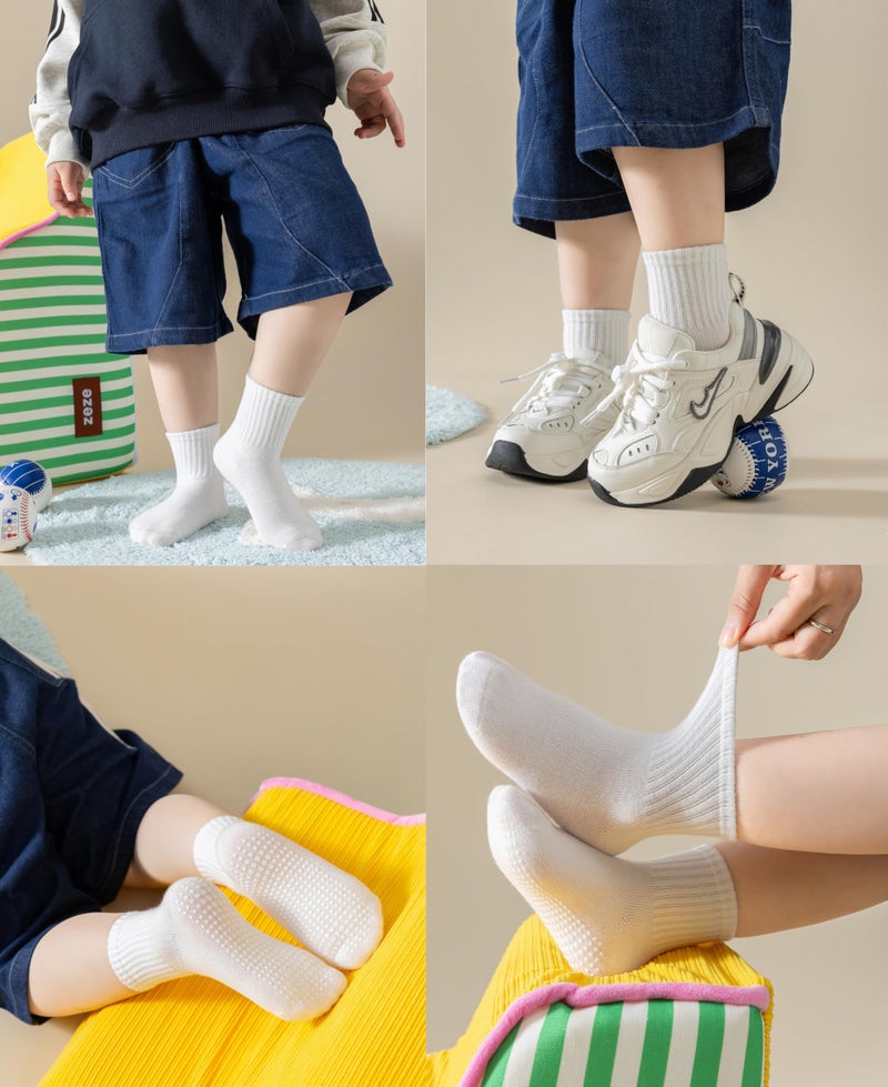 Wamvp Toddler Grip Socks with Non-Slip, Unisex Baby Retro Stripe Seamless Crew Ankle Cotton Socks for Girls Boys 6 Pairs,Pure White 1-3T - Image 2