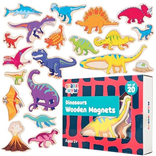 SPARK & WOW Spark Wow Wooden Magnets Dinosaurs Magnets for Kids Ages 2 OpenEnded Play Adhere to Fridges Whiteboards and More - Image 1