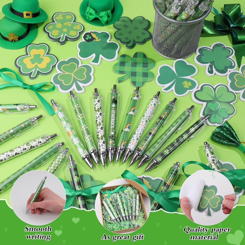 Zenoble 108Pcs St. Patrick's Day Pens and Sticky Notes Bulk Green Shamrock Sticky Note with Ribbons Coworkers Gifts for St. Patrick's Day Stationary Office Classroom Party Favors - Image 3