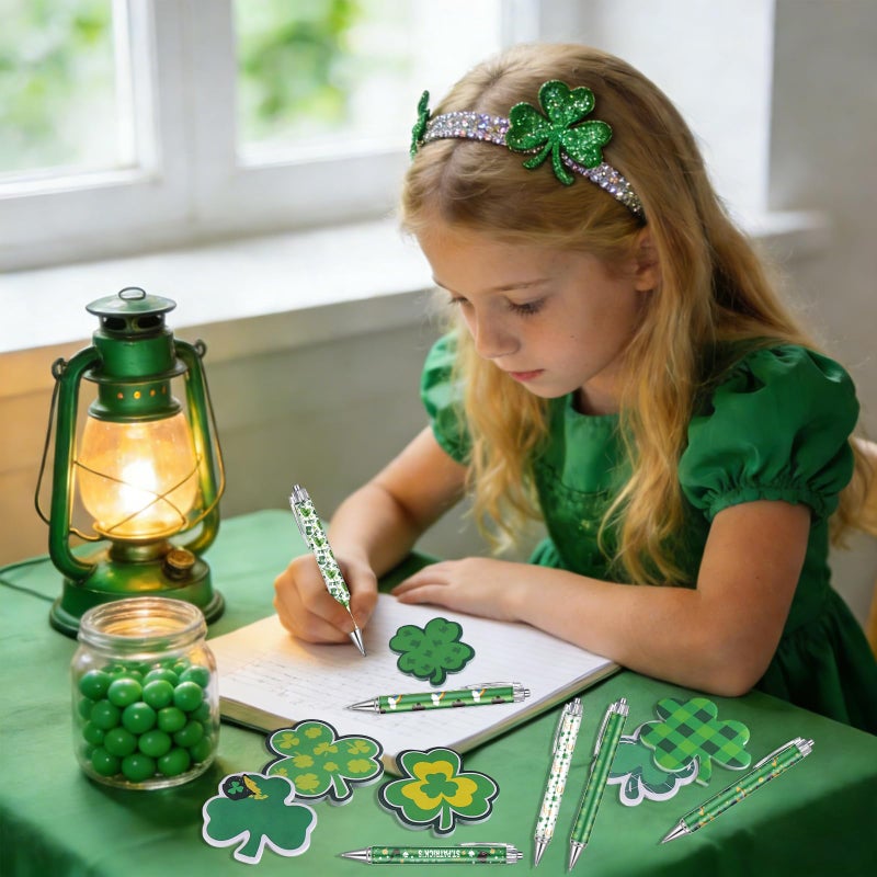 Zenoble 108Pcs St. Patrick's Day Pens and Sticky Notes Bulk Green Shamrock Sticky Note with Ribbons Coworkers Gifts for St. Patrick's Day Stationary Office Classroom Party Favors - Image 2