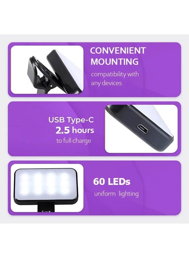 Bukela Clip-On Photography Light for Phone and Laptop, Video Light, Portable LED Camera Fill Light Panel, Pocket LED Phone Light, Dimmable with Three Lighting Effects, Rechargeable LED Light - Image 4