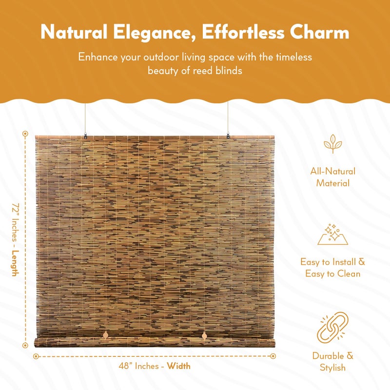 Radiance Cordless Bamboo Blinds - Waterproof Roller Shades for Porch, Patio & Interior Windows - Roll-up Bamboo Shades for Inside Mount - Indoor & Outdoor Privacy Screen - Cocoa, 48"W x 72"L, 3370748E - Image 2