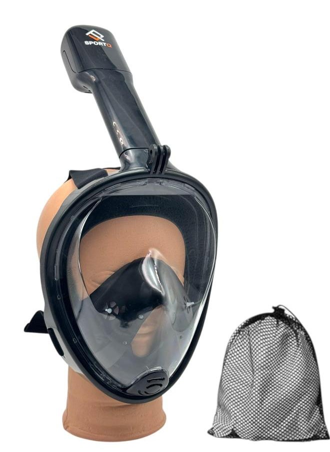 كيوشوب قناع الغوص QSHOP® لكامل الوجه بتصميم تهوية مجاني 180 درجة مع حامل كاميرا قابل للفصل، مضاد للضباب، مع أشرطة رأس قابلة للتعديل، مجموعة غطس احترافية للبالغين والشباب 