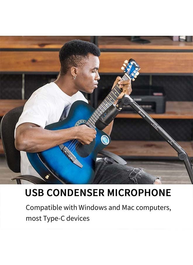 BOYA USB Condenser Microphone, BY-PM500 USB Studio Microphone for Windows, Mac & PC, with Detachable Stand for Vocals, YouTube Streaming, Gaming, Conference Call, ASMR, Podcast Video Recording