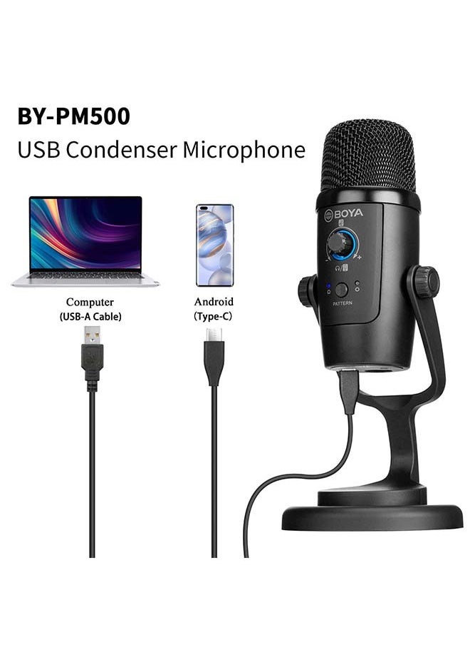 BOYA USB Condenser Microphone, BY-PM500 USB Studio Microphone for Windows, Mac & PC, with Detachable Stand for Vocals, YouTube Streaming, Gaming, Conference Call, ASMR, Podcast Video Recording