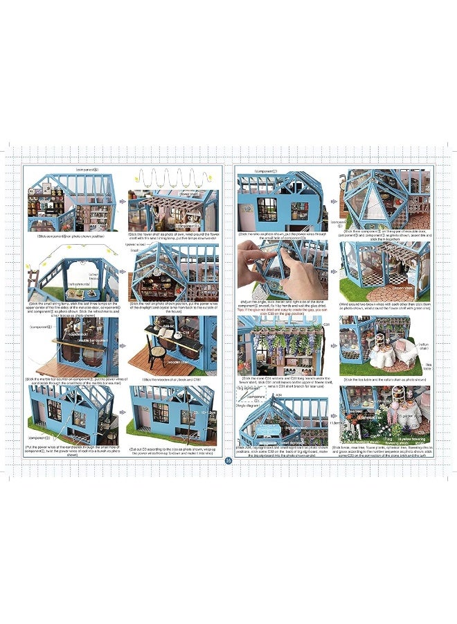 CUTEROOM Dollhouse Miniature with Furniture, 3D Wooden Miniature Doll House with Music Box & LED Lights,1:24 Scale DIY House Kit (Rose Garden Tea House) - Image 5