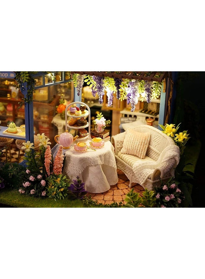 CUTEROOM Dollhouse Miniature with Furniture, 3D Wooden Miniature Doll House with Music Box & LED Lights,1:24 Scale DIY House Kit (Rose Garden Tea House) - Image 4