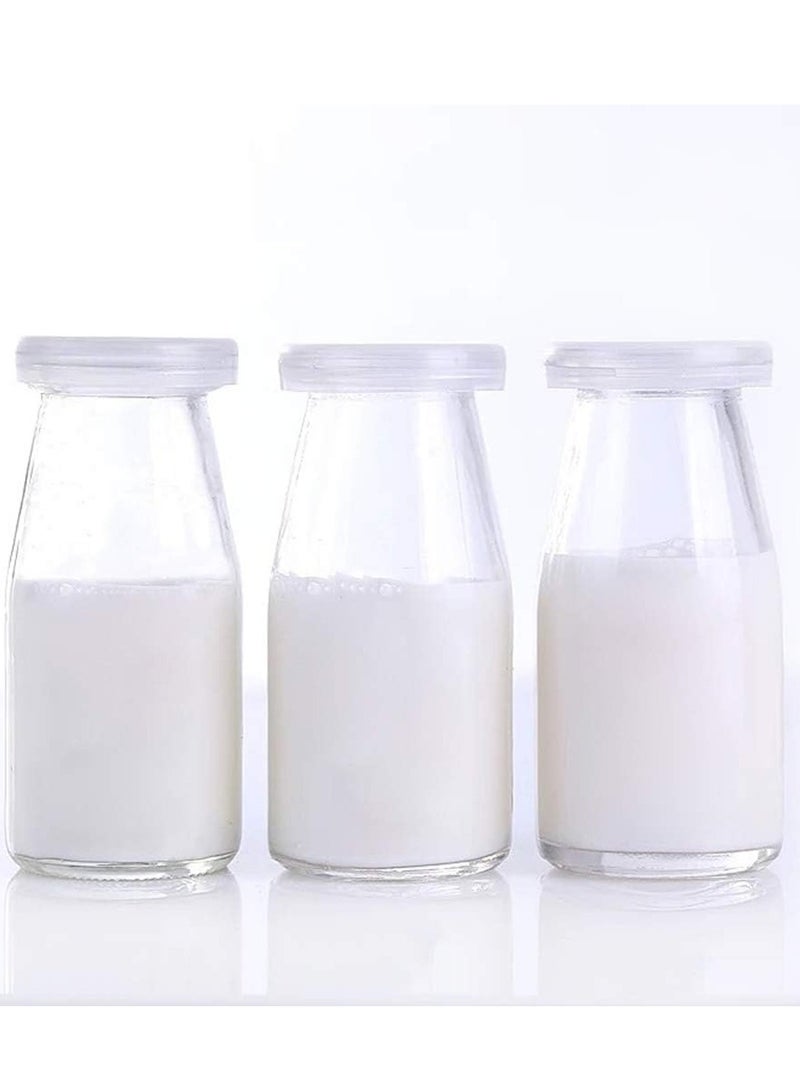 Luxoraq 3- Pcs 200ml Glass Milk Bottle with White Lids, Reusable Dairy Drinking Containers, Glass Bottles for Milk, Juice, Yogurt, Smoothies, Honey, Tomato Sauce, Jam, Syrup - Image 1