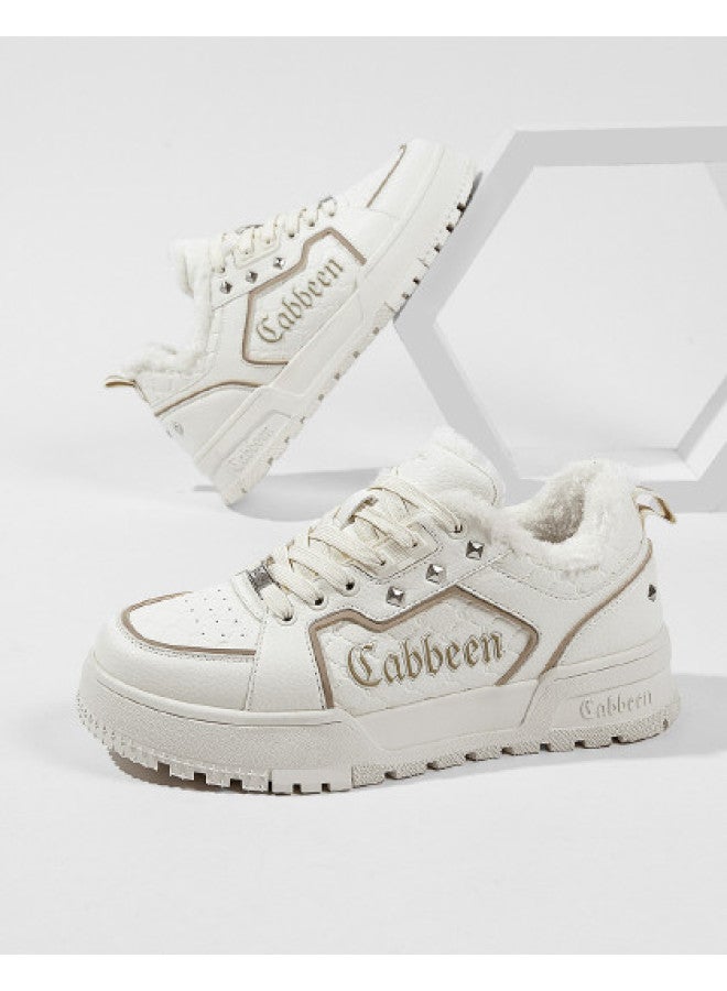 Cabbeen Winter Warm Cotton Shoes 25-year New Style Thick Sole Fleece Casual Men's Shoes Versatile Trendy Sneakers White Shoes Men - Image 1