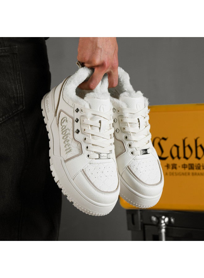 Cabbeen Winter Warm Cotton Shoes 25-year New Style Thick Sole Fleece Casual Men's Shoes Versatile Trendy Sneakers White Shoes Men - Image 3