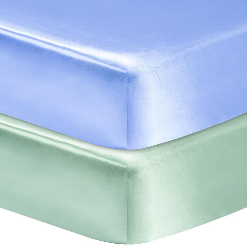 GUNTAIL 2 Pack Satin Soft Crib Sheet for Baby with Sensitive Hair Silky Baby Mattress Sheet Blue and Green Unisex 52x28x8 Fitted Sheets - Image 2