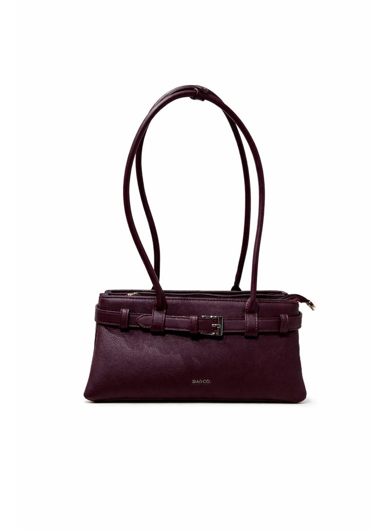 BAGCO Women’s Leather Shoulder Bag Burgundy – Stylish Handbag with Double Handles and Buckle Closure - Image 1