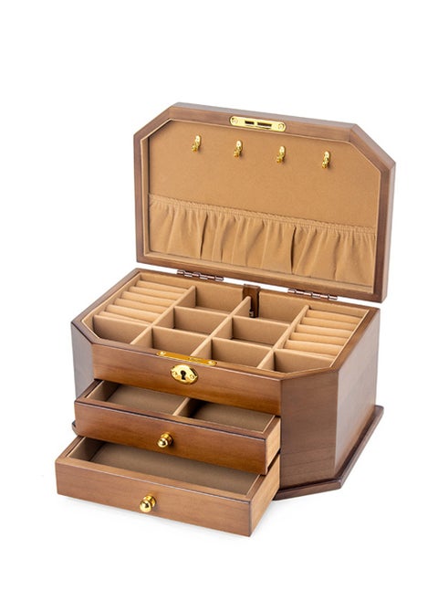 Solid wood jewelry storage box with lock earrings necklace jewelry box large capacity simple retro wood jewelry box