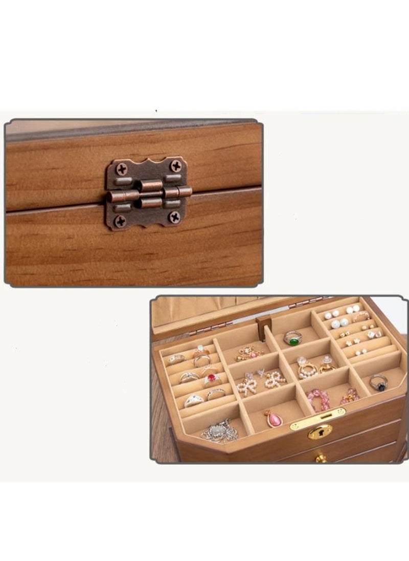 Generic - Solid wood jewelry storage box with lock earrings necklace jewelry box large capacity simple retro wood jewelry box - Image 1
