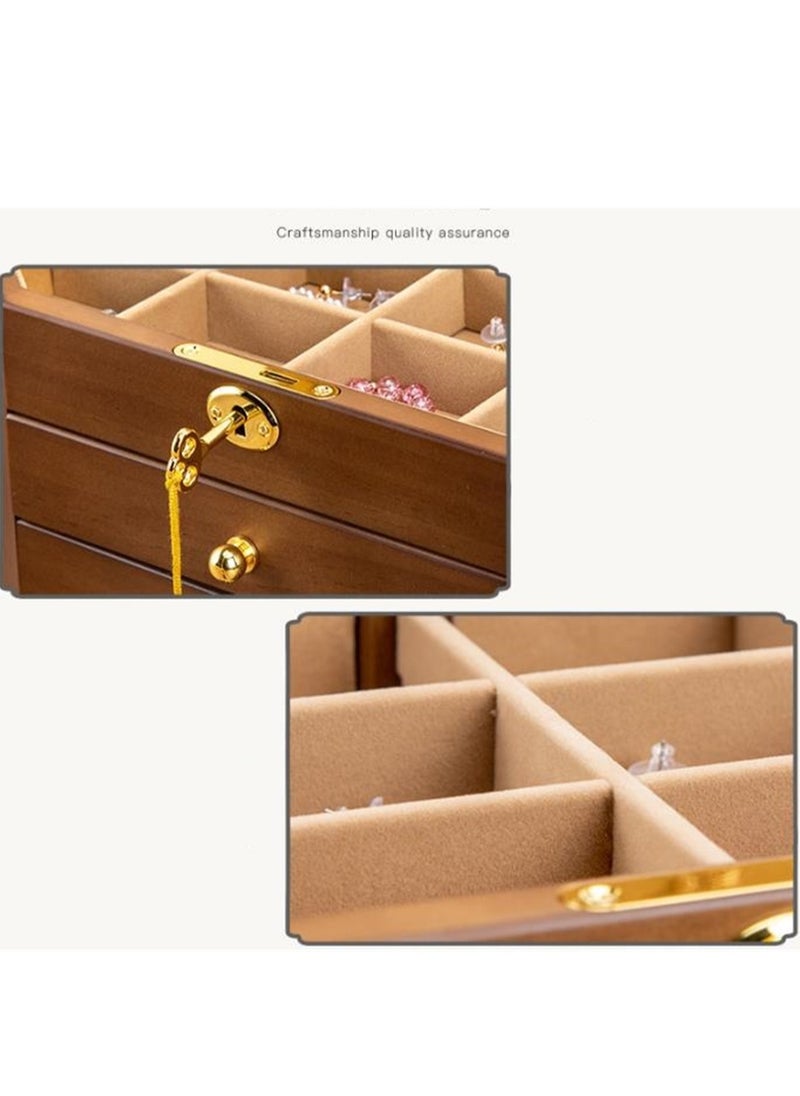 Generic - Solid wood jewelry storage box with lock earrings necklace jewelry box large capacity simple retro wood jewelry box - Image 1