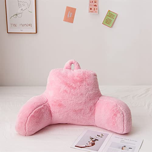 A Nice Night Faux Fur Reading Pillow Bed Wedge Large Adult Children Backrest with Arms Back Support for Sitting Up in Bed/Couch for Bedrest,BabyPink - Image 3