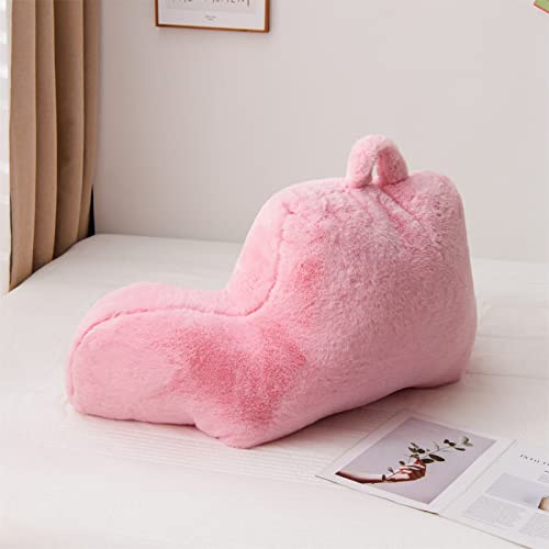 A Nice Night Faux Fur Reading Pillow Bed Wedge Large Adult Children Backrest with Arms Back Support for Sitting Up in Bed/Couch for Bedrest,BabyPink - Image 4
