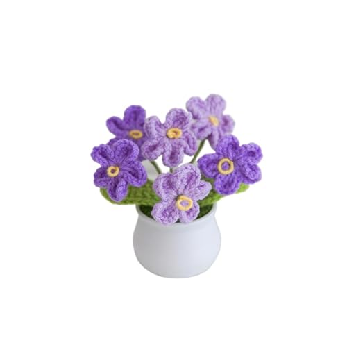 MofivKce Crochet Forget-Me-Not Potted Plants Handmade Artificial Flowers for Home Decor, Wedding, Birthday Gift for Friends and Family (Gradient Purple) - Image 1