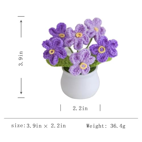 MofivKce Crochet Forget-Me-Not Potted Plants Handmade Artificial Flowers for Home Decor, Wedding, Birthday Gift for Friends and Family (Gradient Purple) - Image 2