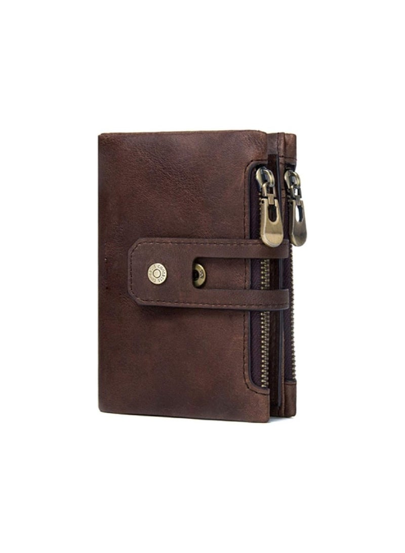 SYOSI Wallet for Men, RFID Blocking Leather, ID Window, Bifold Zipper Wallet, Extra Capacity Travel Wallet, Hand Made, Beautifully Crafted, Fit All Clothes - Image 1