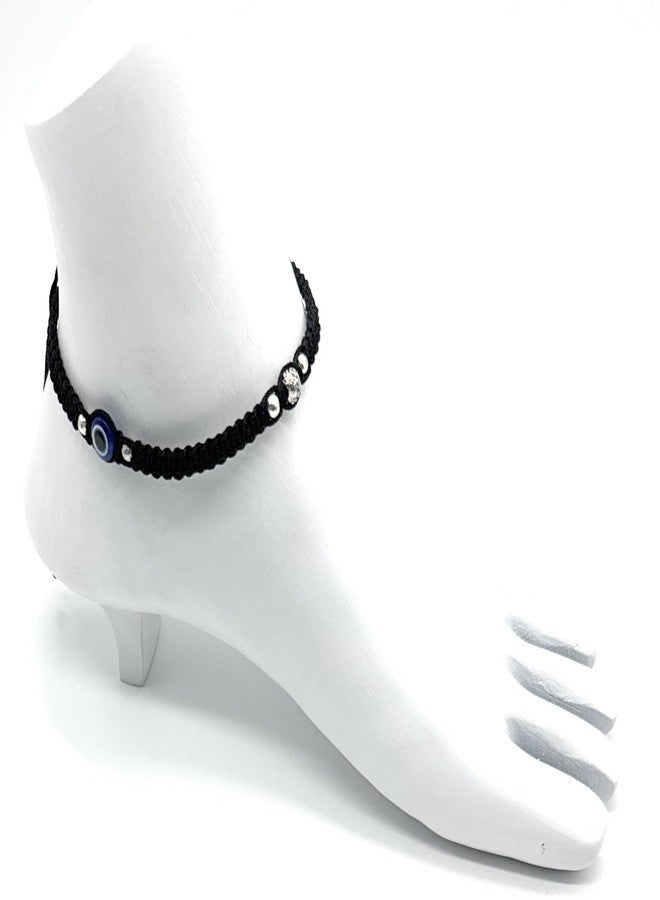 Jyokrish Handmade Adjustable Black Silk Thread Blooming flower 2 Blue evil eye Anklet For Women | Girls | Nazariya |Payal |Adult |Free Size | Pair of 1 - Image 5