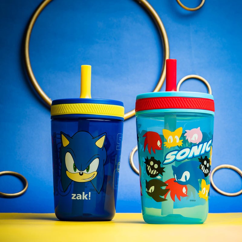 Zak Designs Sonic the Hedgehog Kelso Toddler Cups For Travel or At Home, 15oz 2-Pack Durable Plastic Sippy Cups With Leak-Proof Design is Perfect For Kids (Sonic) - Image 2