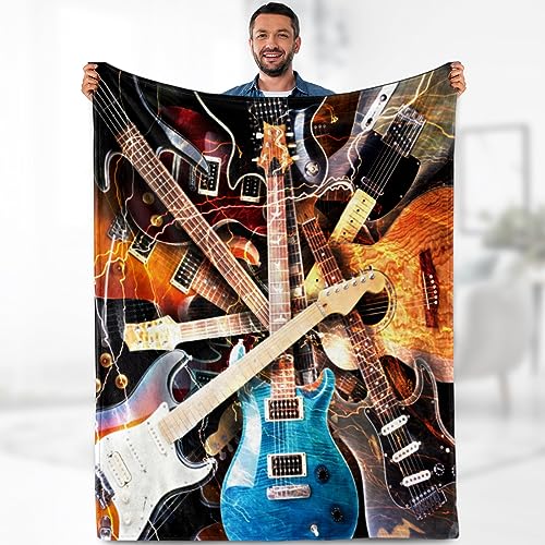 Music Guitar Blanket Gifts Retro Rock Musical Instruments Theme Throw for Music Enthusiast Band Singer Fuzzy Fleece Cozy Plush Birthday Christmas lightweight for Men Teens Kids Adults 50x60